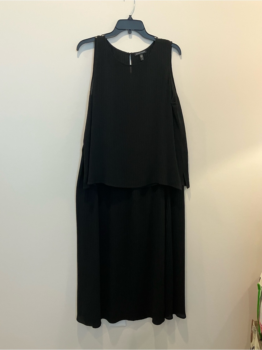 Eileen Fisher Black 100% Silk Textured striped Sleeveless Top and Skirt Outfit